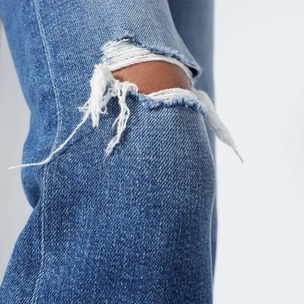 RE/DONE Ultra High Rise Stove Pipe Denim Jeans Vintage Indigo Destroyed Women 27 - Picture 2 of 12